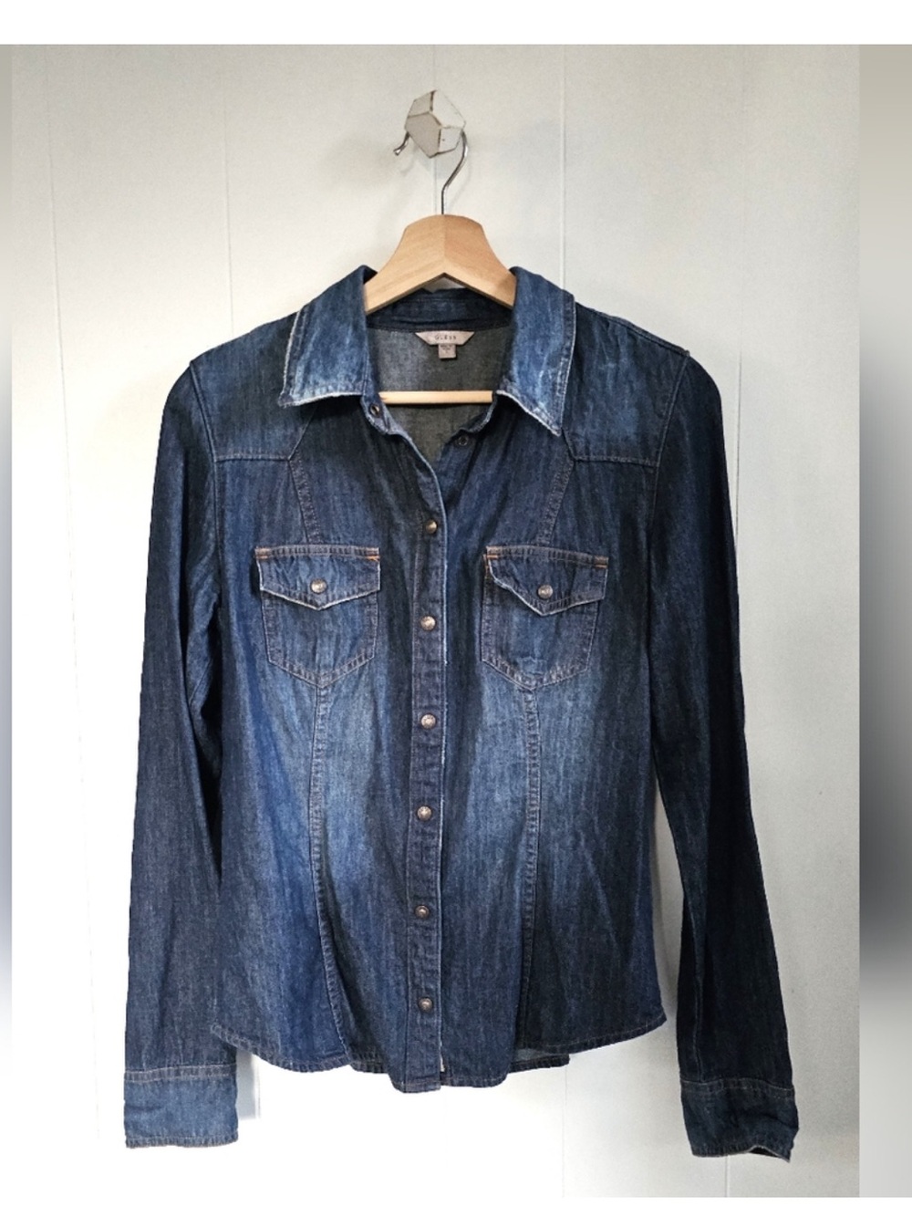 Guess Women's Dark Blue Denim Button-Down Shirt